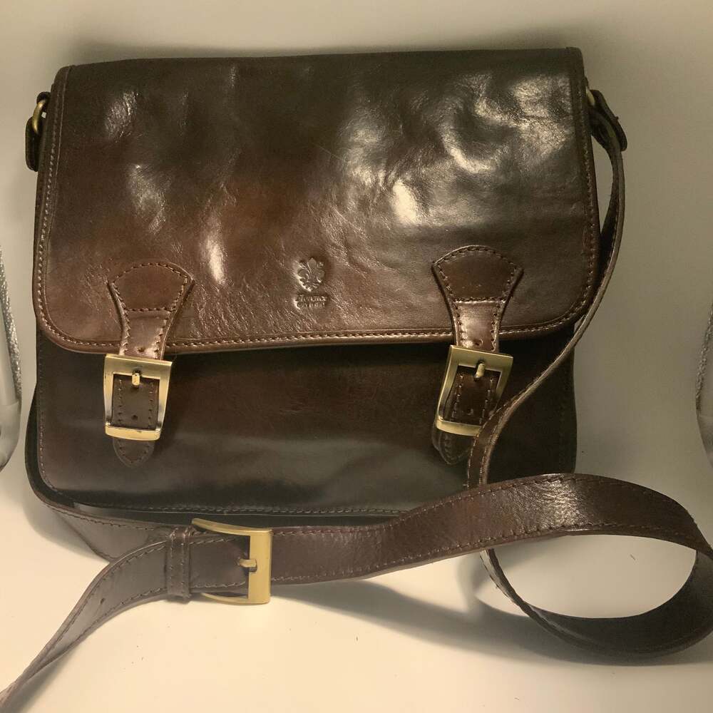 Florence Leather Market Messenger Bag, Dark Brown Leather, Made in Italy